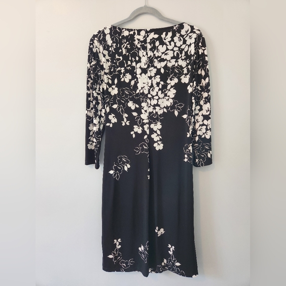 Chaps Black Floral Sheath Dress Long Sleeve Ruched sz XL - Picture 6 of 6